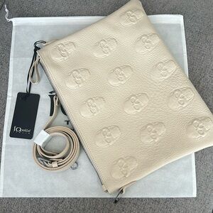 Clutch- crossbody Bag Latte color. Made in Italy. Genuine leather.